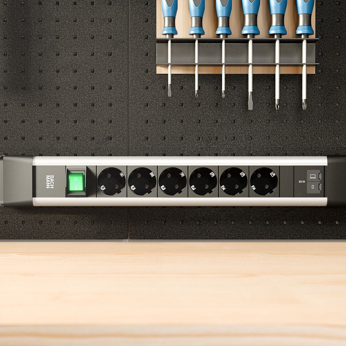 BACHMANN CONNECTUS 6xCEE7/3 1xSchalter, 1xUSB C/C 65W L=2,0m CEE7/7 grau