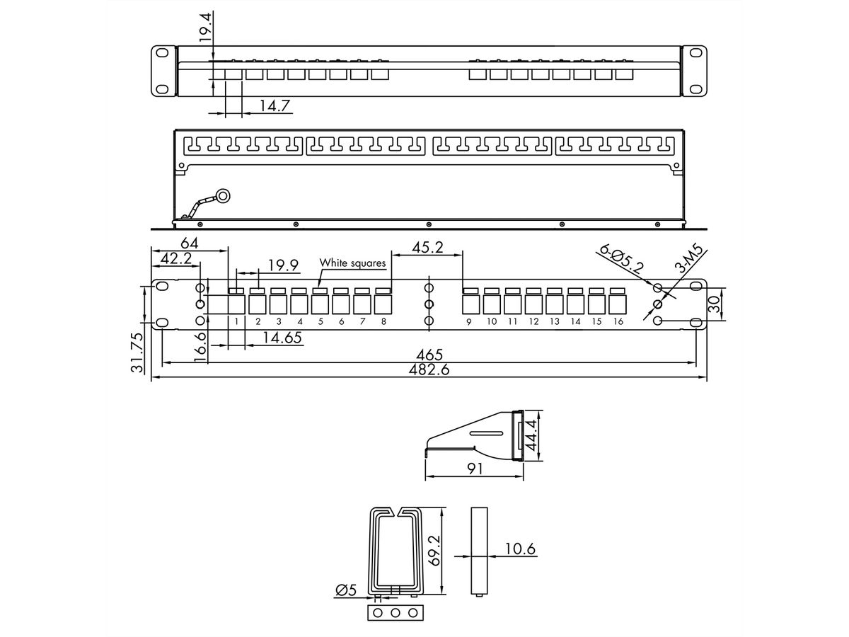 ROLINE 19"-Keystone-Modulträger, 16P., geschirmt, schwarz