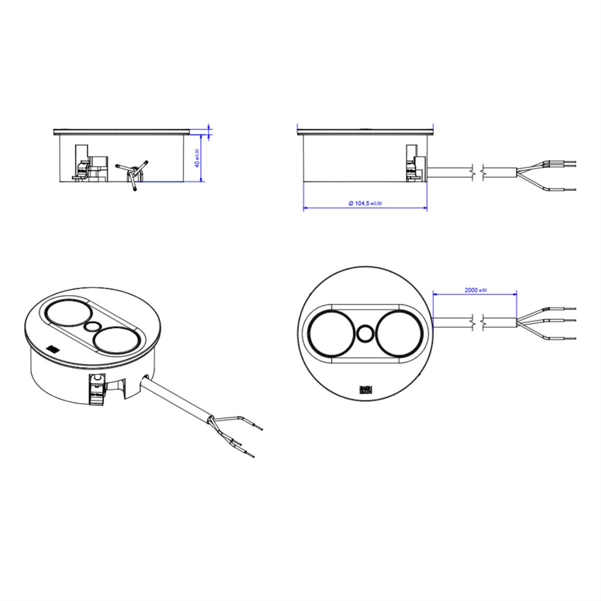 BACHMANN TWIST 2 1xCEE7/3 1xUSB A/C 22W 2,0m AEH RAL9010 30GE rund
