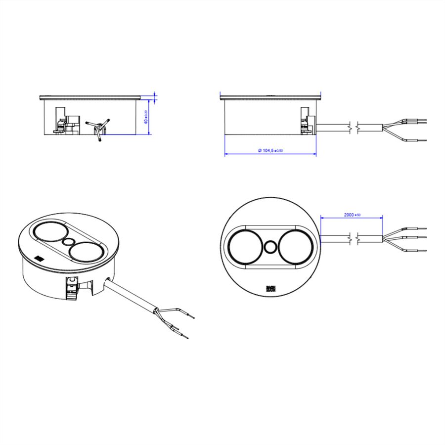 BACHMANN TWIST 2 1xCEE7/3 1xUSB A/C 22W 2,0m AEH RAL9010 30GE rund