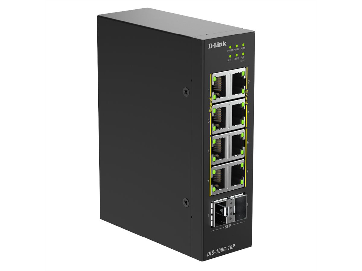 D-Link DIS-100G-10P 10-Port Switch PoE+ Industrial Gigabit 2x 2,5G SFP+