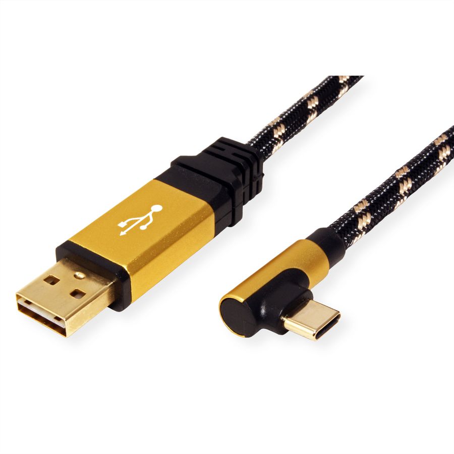 ROLINE GOLD USB 2.0 Kabel, USB-A ST reversibel - USB-C ST gewinkelt, 1,8 m