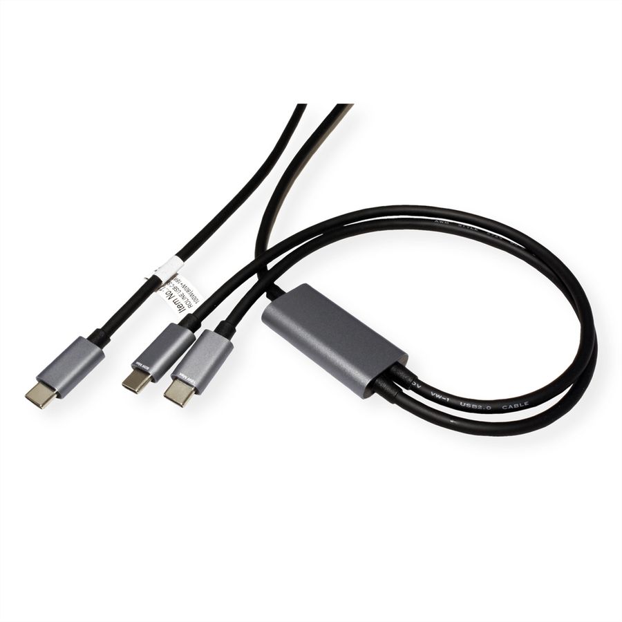 ROLINE USB Typ C Split-Ladekabel, USB-C - 2x USB-C, ST/ST, max. 100W, schwarz, 1,85 m