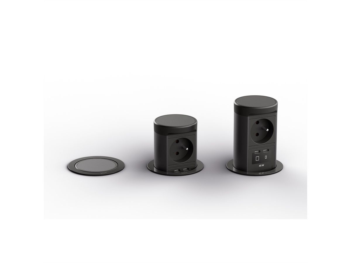 BACHMANN ELEVATOR2 1xUTE, 1xUSB C/C 45W RAL9005 2,0 m AEH