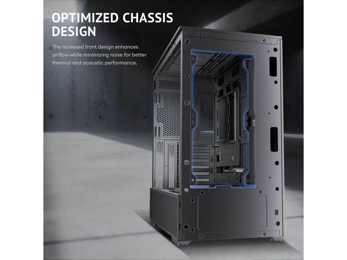 ANTEC FLUX Rear ATX/Micro-ATX/ITX Midi Tower PC Gehäuse , schwarz