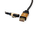 ROLINE GOLD USB 2.0 Kabel, USB A ST reversibel  - USB C ST gewinkelt, 3 m