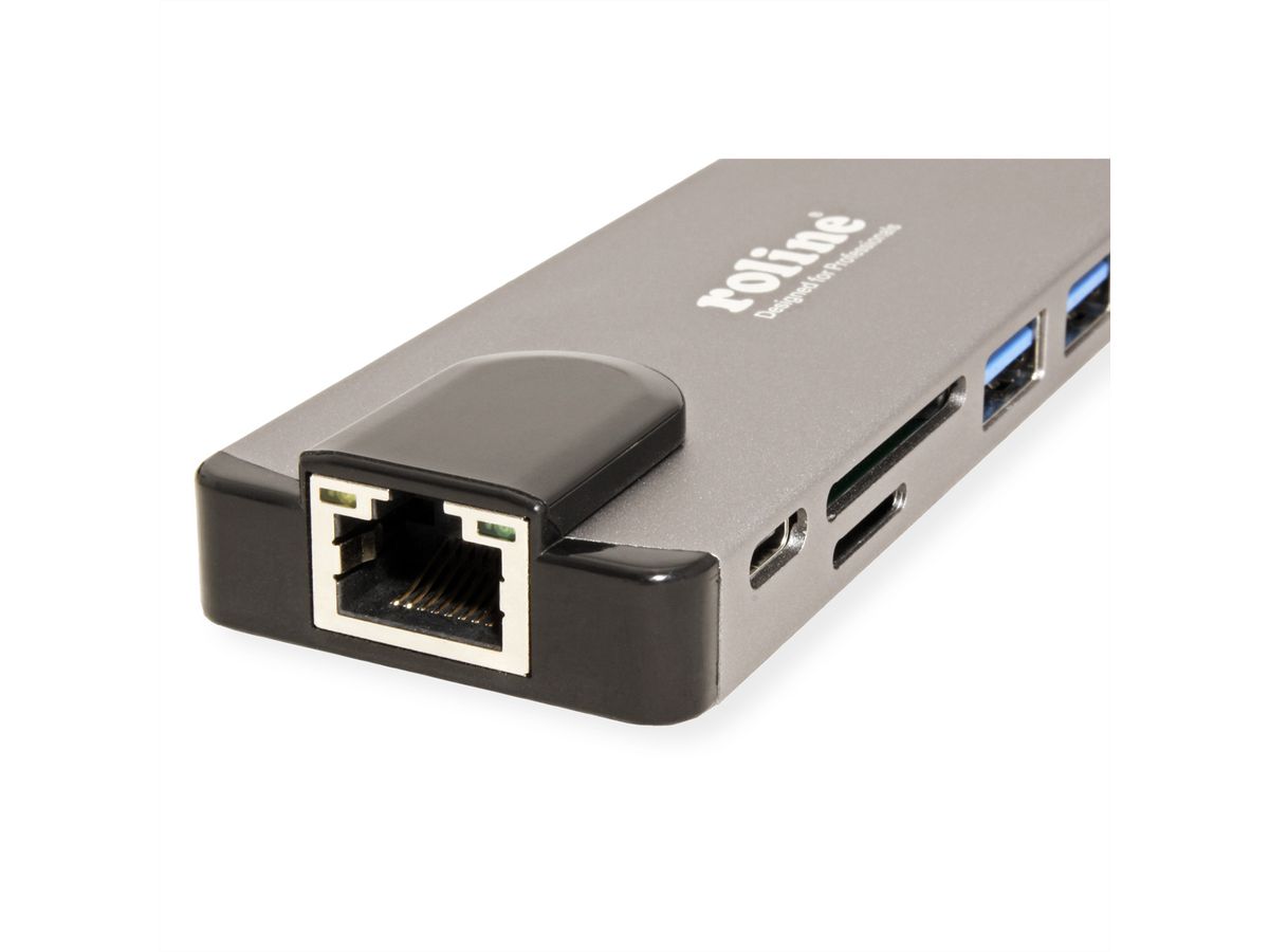 ROLINE USB 3.2 Gen 2 Typ C Multiport Docking Station, 4K HDMI, Card Reader, LAN