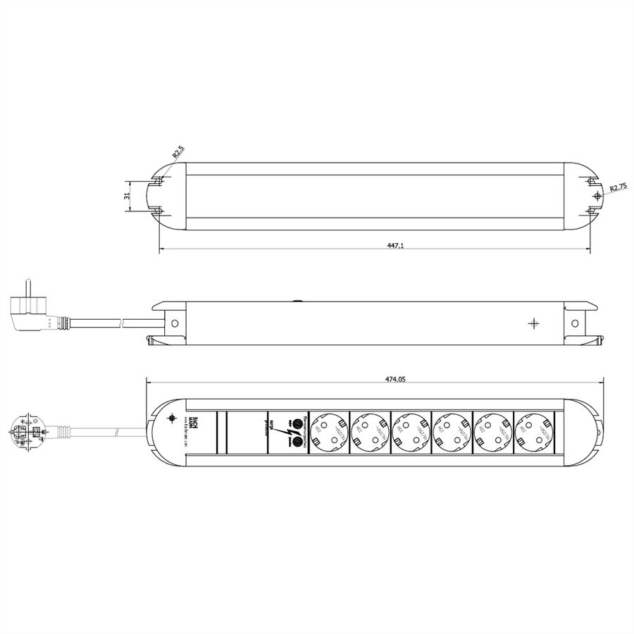 BACHMANN PRIMO 6xCEE7/3 1xSPD Strom 2,0m CEE7/7
