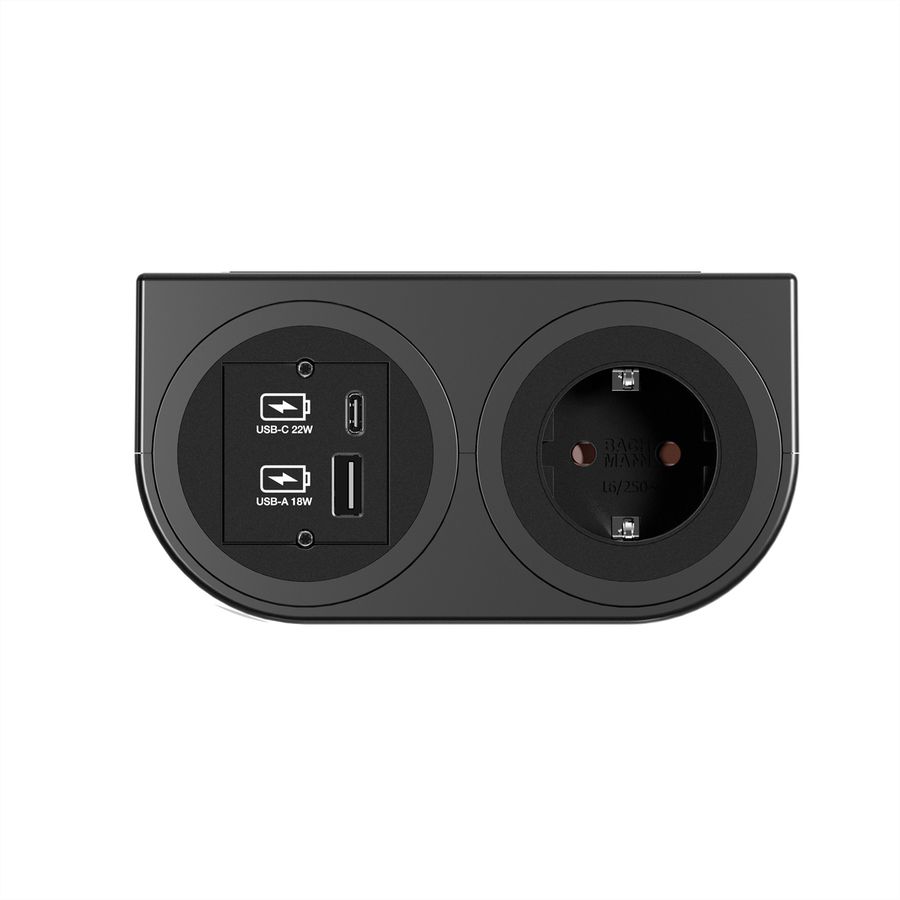 BACHMANN PIX HOLDER DOUBLE, 1x CEE7/3, 1x USB A/C, ISV