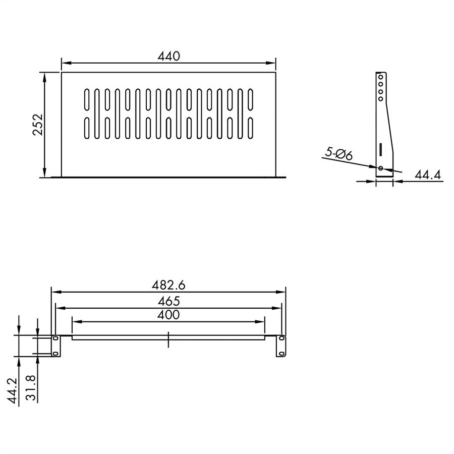 VALUE 19-Zoll-Geräteträger 1 HE, T: 250mm, max. 10 kg, U-Form, schwarz
