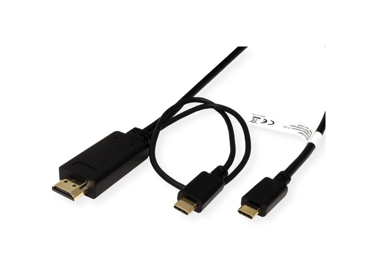 ROLINE USB Typ C - HDMI + USB C Adapterkabel, ST/ST, 1 m
