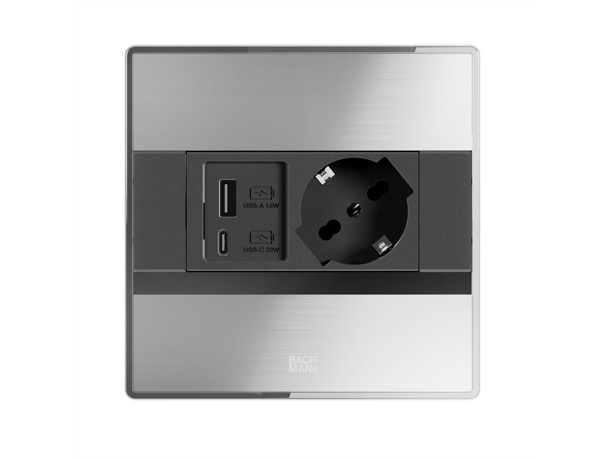 BACHMANN SENSE Edelstahl-Optik 1x P40, 1x USB A/C L=2,0m AEH