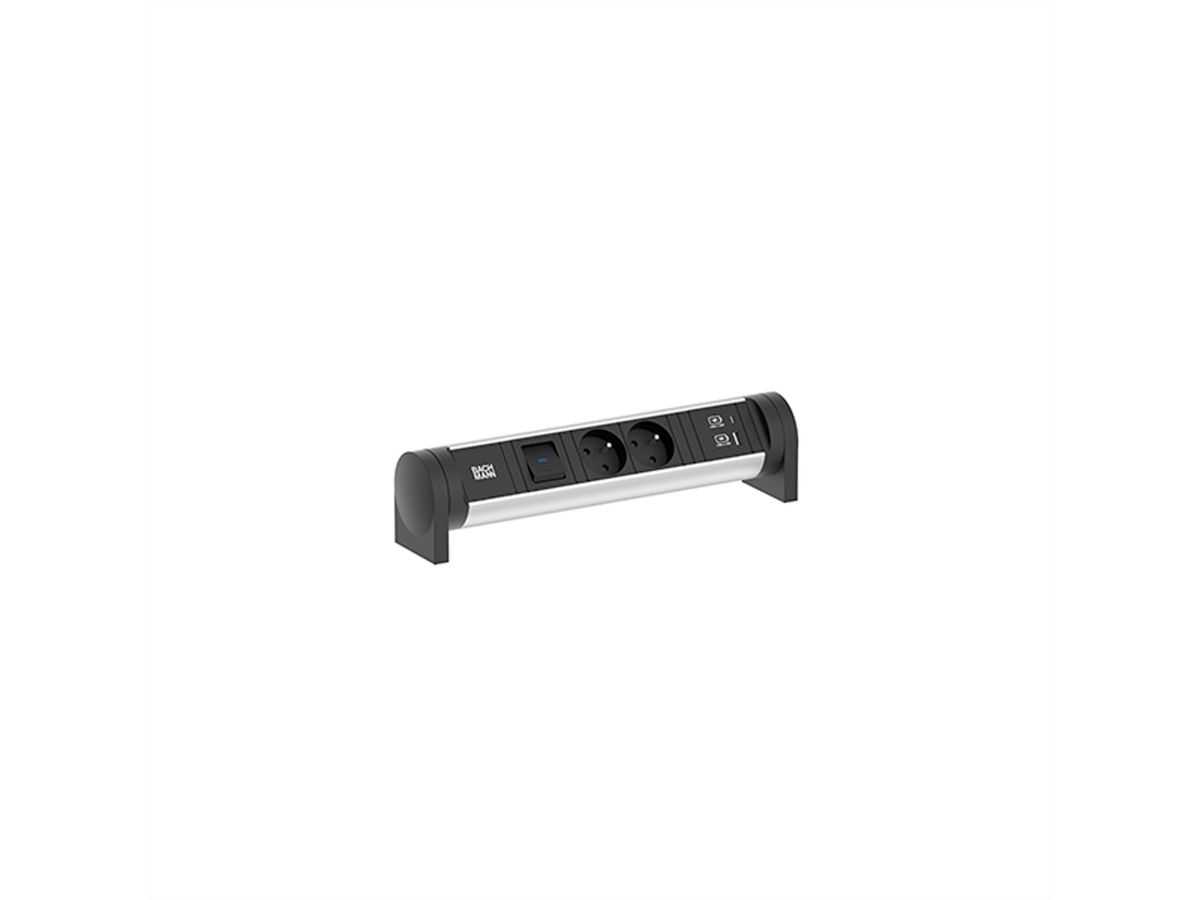 BACHMANN CYCLE Desk 2xUTE 1xSchalter 1xUSB A/C 22W 0,2m GST18