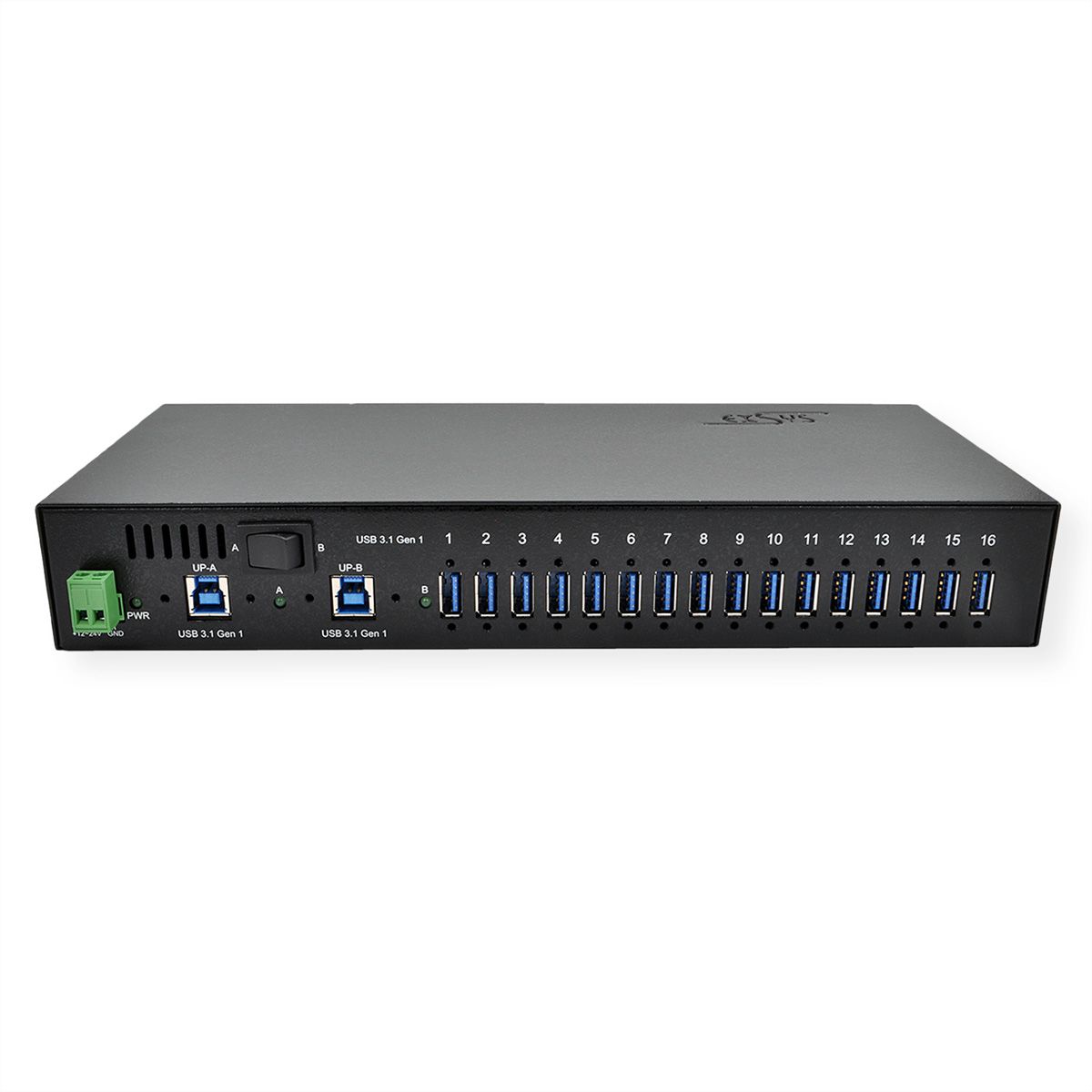 EXSYS EX-1116HMVS 16 Port USB 3.2 Gen1 HUB inkl. Din-Rail Kit Surge Protection