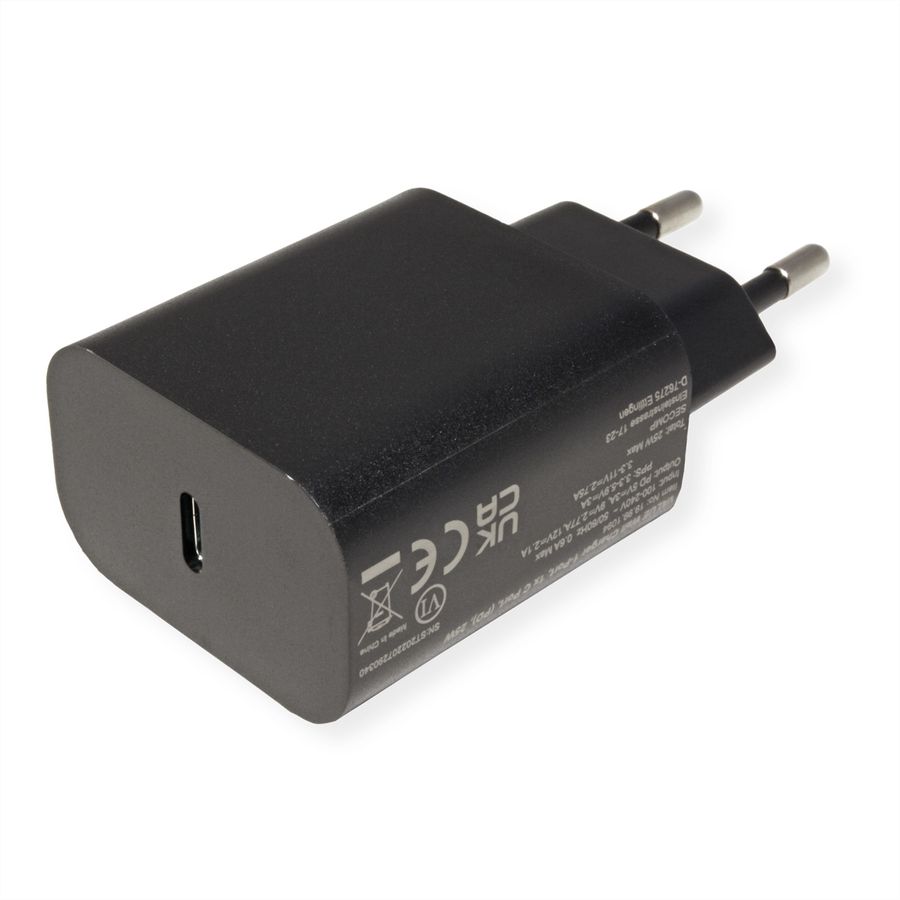 VALUE USB Charger mit Euro-Stecker, 1 Port Typ-C (PD), 25W