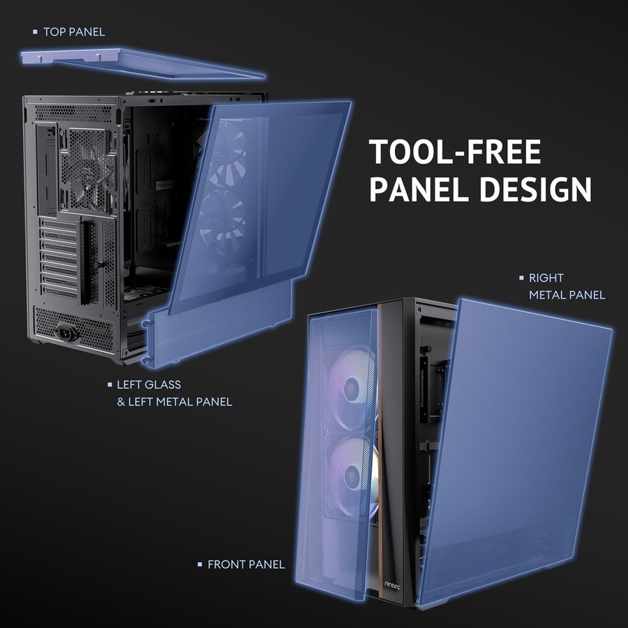 ANTEC FLUX Rear ATX/Micro-ATX/ITX Midi Tower PC Gehäuse , schwarz