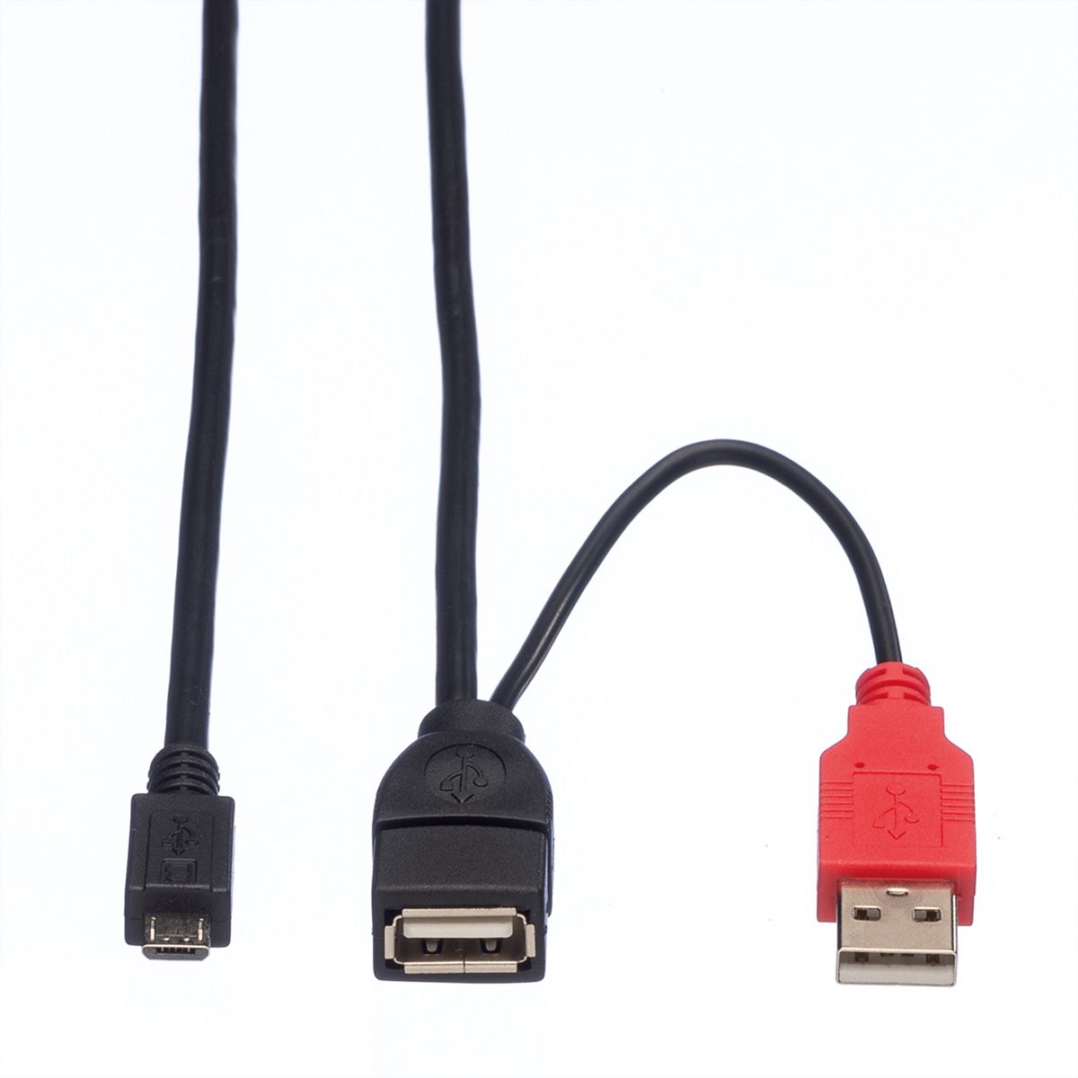 ROLINE USB 2.0 Y-Kabel, 2x Typ A (ST / BU) - Micro B ST, 1m