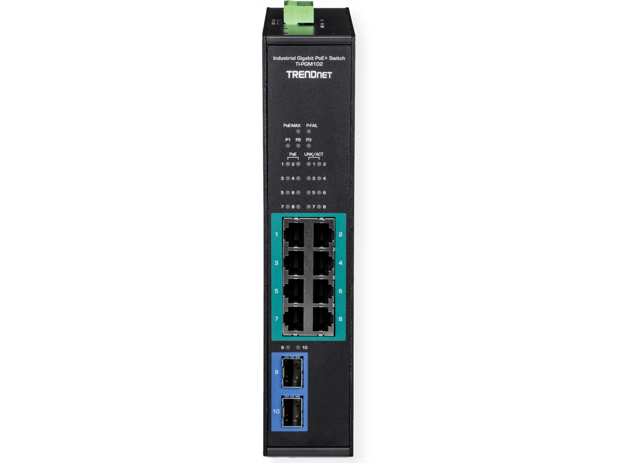 TRENDnet TI-PGM102 10 Port Rail Switch  Industrial Gigabit PoE+