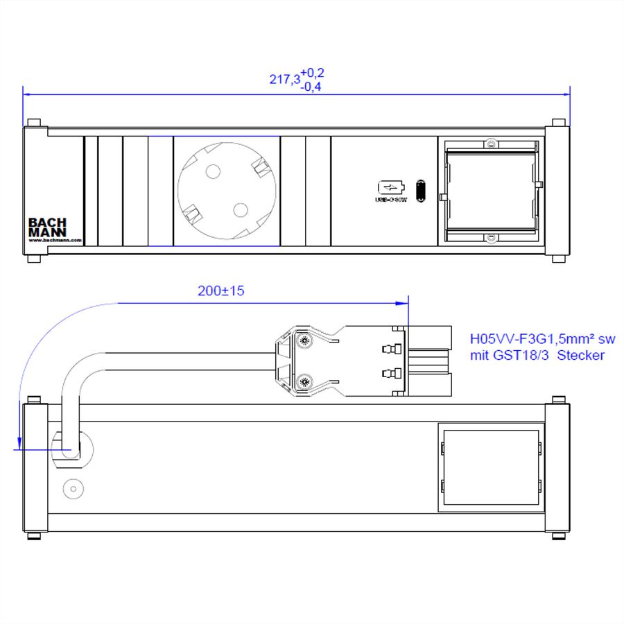 BACHMANN CONI 1xCEE7/3 1xUSB C 30W, Schutzkontakt GST18 Stecker