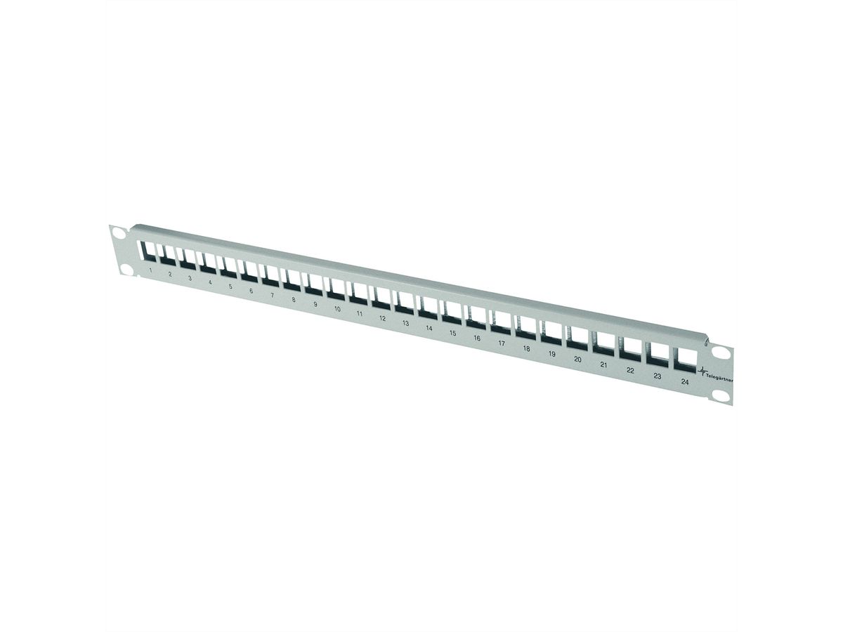 TELEGÄRTNER 19" Frontplatte 1 HE, ohne Erdungsk., f. 24x RJ45-Durchführungspanel, unbest.