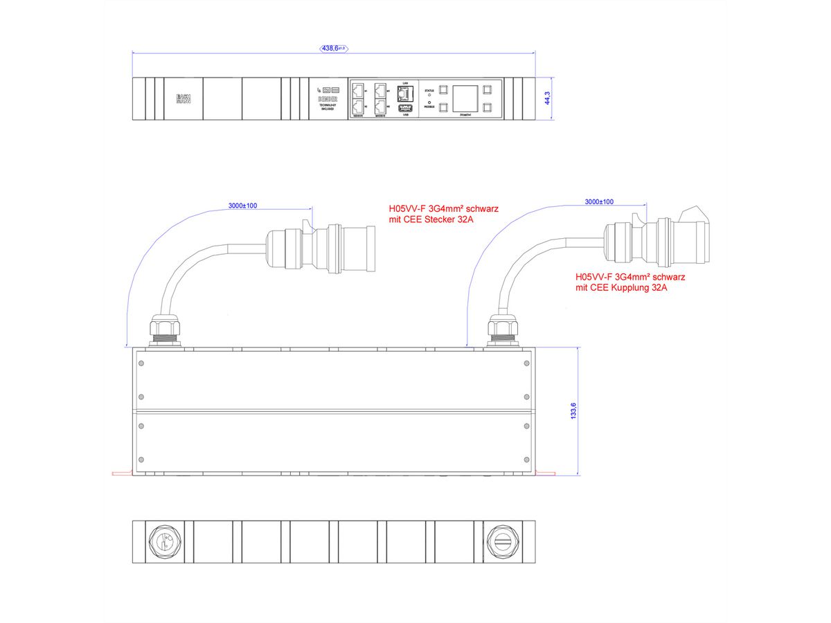 BACHMANN BN3000-XXL RCM, 3m 3G4mm CEE32A, Messung pro Phase, Diffmessung