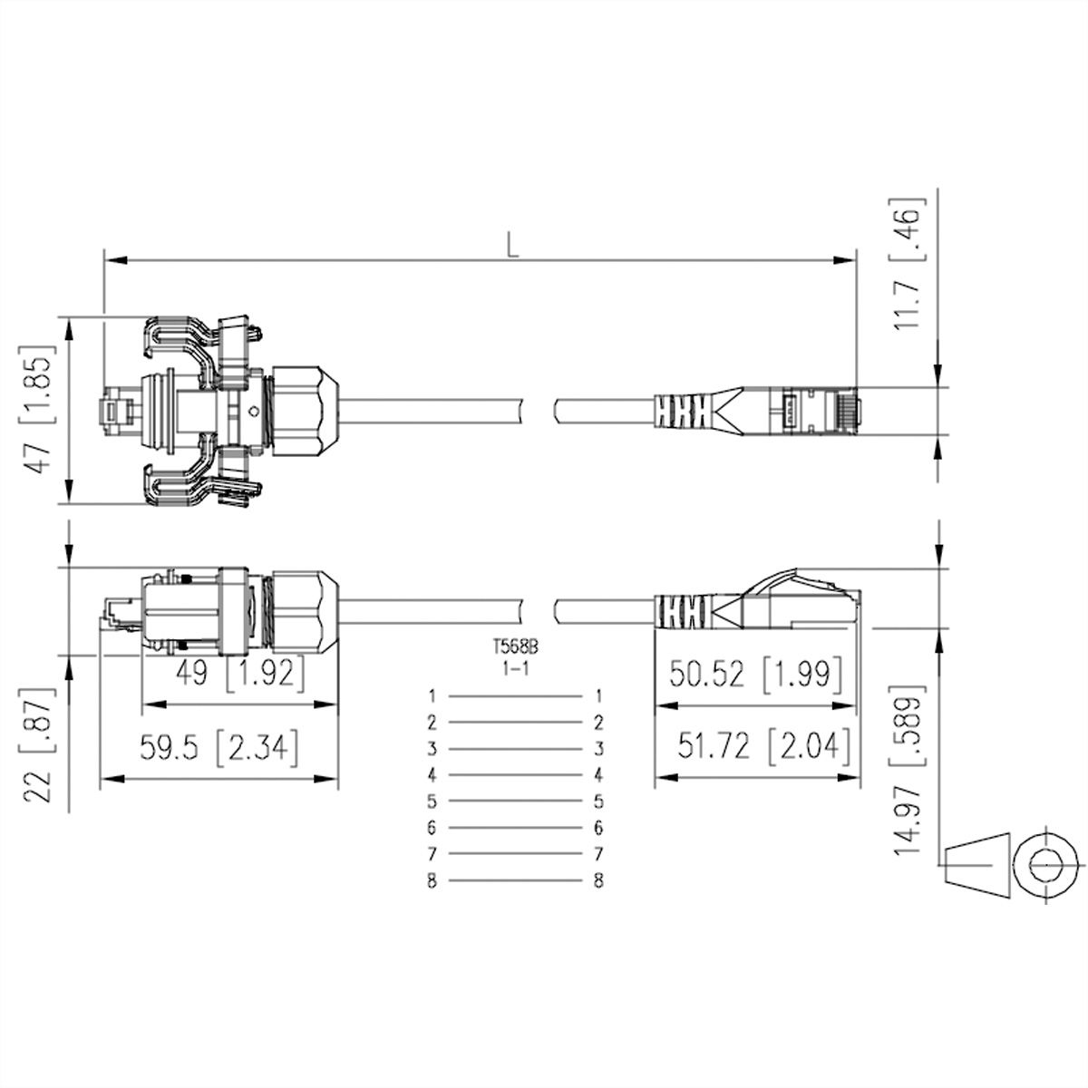 METZ CONNECT E-DAT Industry Patchkabel V6, IP67 - RJ45, 2 m