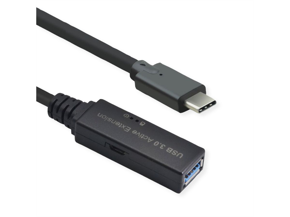 ROLINE USB 3.2 Gen 1 Aktives Repeater Kabel, Typ A - C, schwarz, 5 m