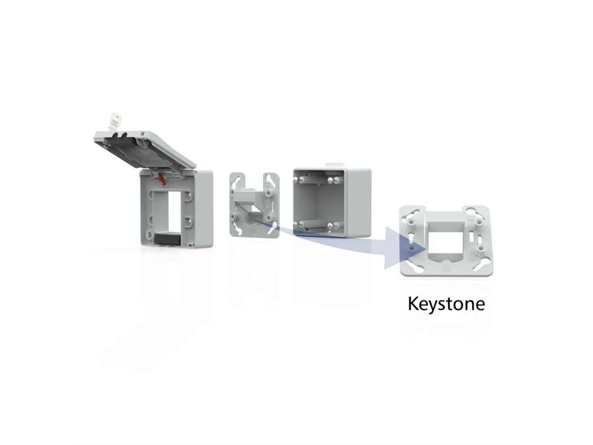 METZ CONNECT IP44 Modul-Aufputz-Gehäuse, Klappdeckel+Schloss, 2Ports unbestückt, grau