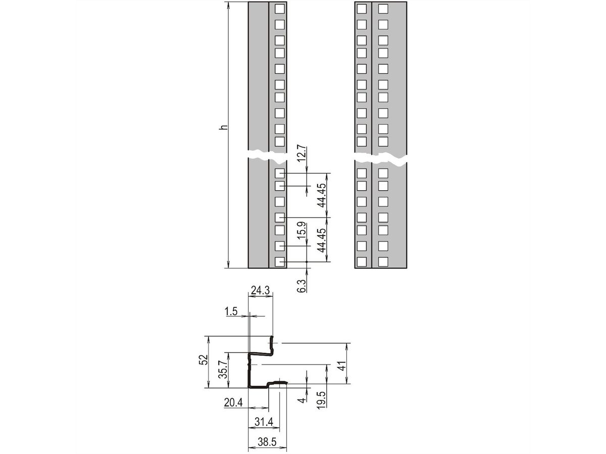 SCHROFF 19"-Winkelprofile - 19"WINKELPROFIL SET 38HE ALZN