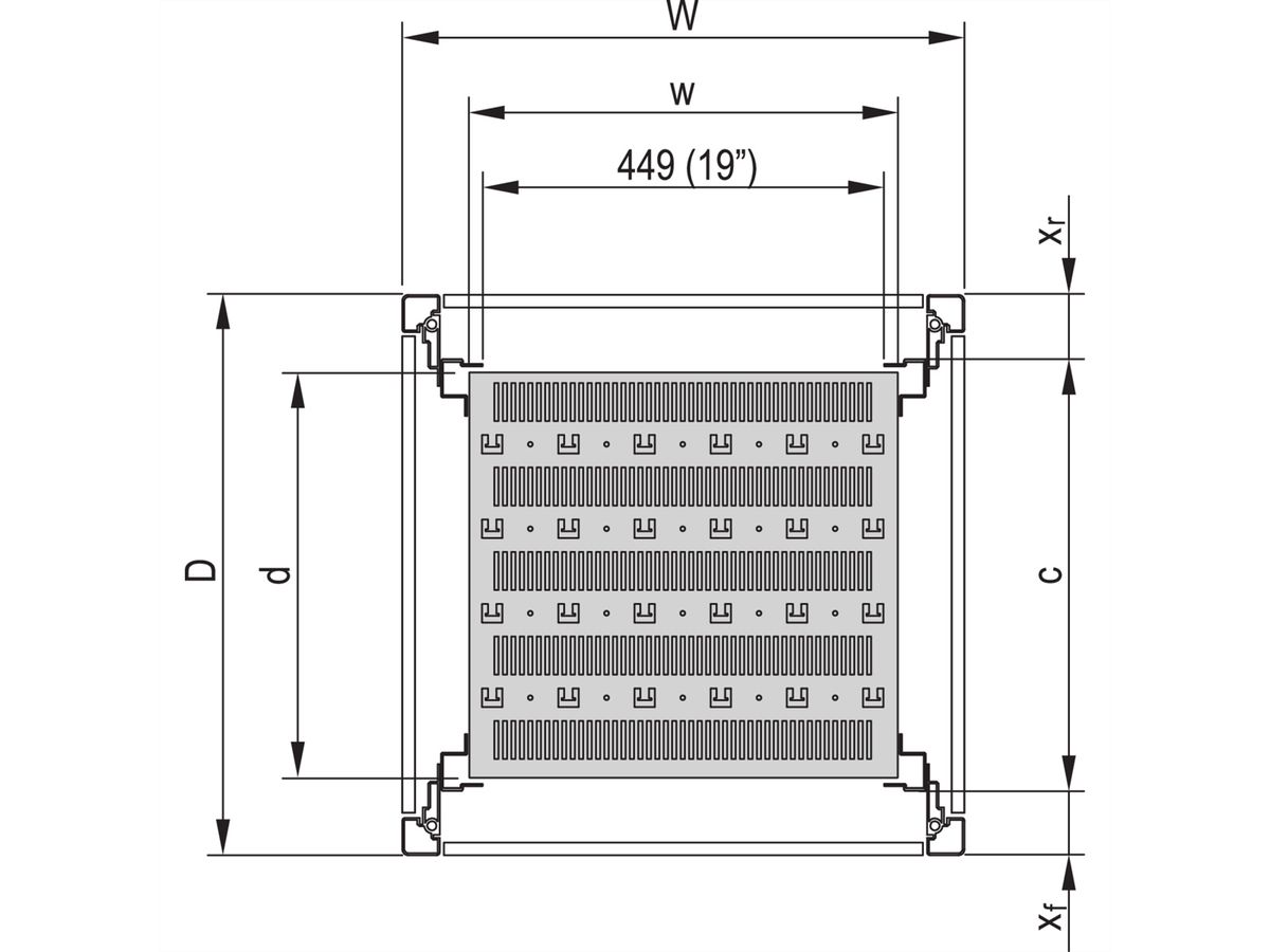 SCHROFF 19"-Fachboden, stationär, 75 kg - 19"FACHB.STAT.600B 900T 7021