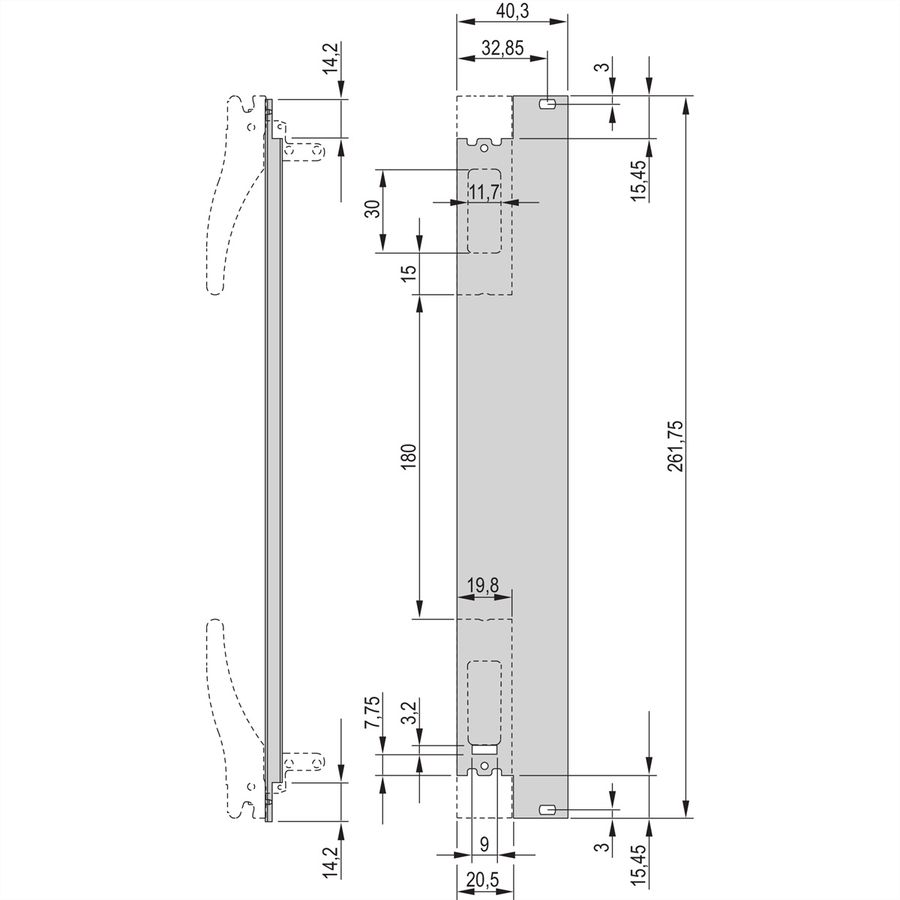 SCHROFF Frontplatte für XL-Griff, 8 TE - FRONTPLATTE XL M.S.6HE 8TE