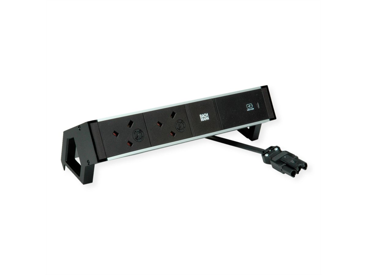BACHMANN DESK2 ALU BLACK 2xUK, 1xUSBC 60W 0,2m GST18 United Kingdom