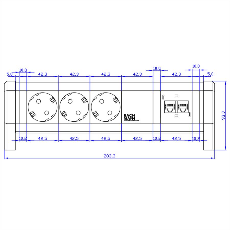 BACHMANN DESK 3x Schutzkontakt, 2x CAT6