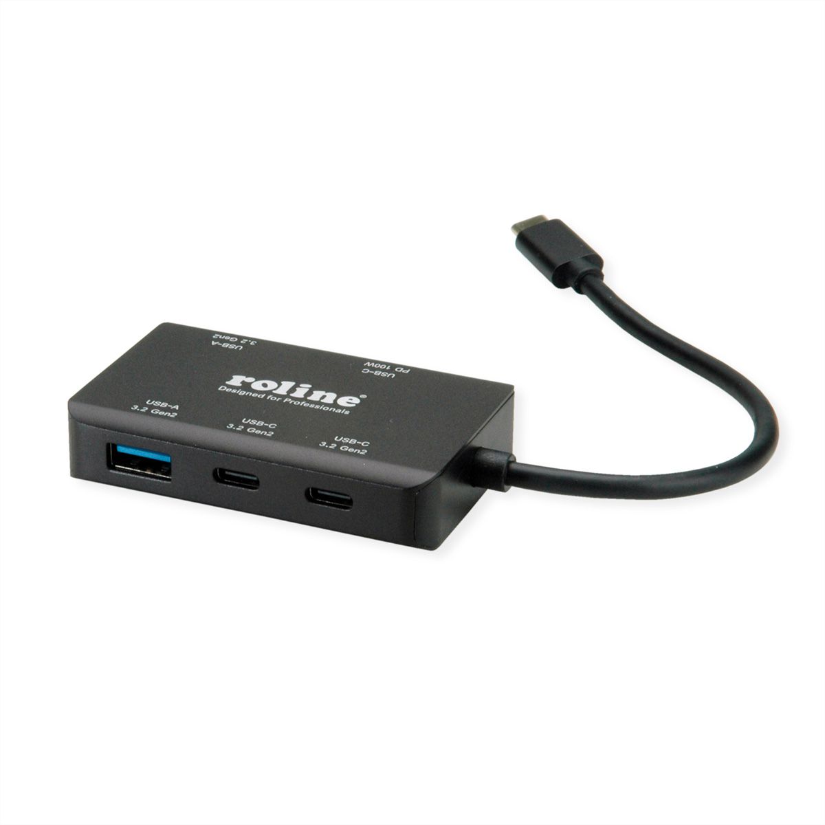 ROLINE USB 3.2 Gen 2 Hub, 4fach (2x USB-A + 2x USB-C), PD, Typ C Anschlusskabel