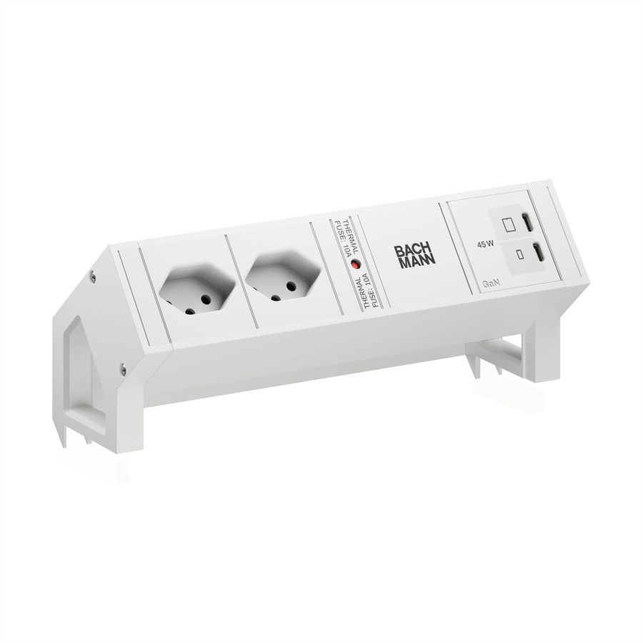 BACHMANN DESK2 white 2xCH 90°, 1xUSB C/C 45W L=0,2m RAL9010