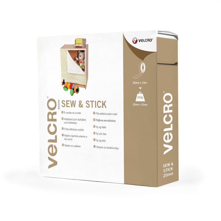 VELCRO® Klettband zum Aufnähen & Aufkleben, Haken & Flausch 20mm x 10m Weiß