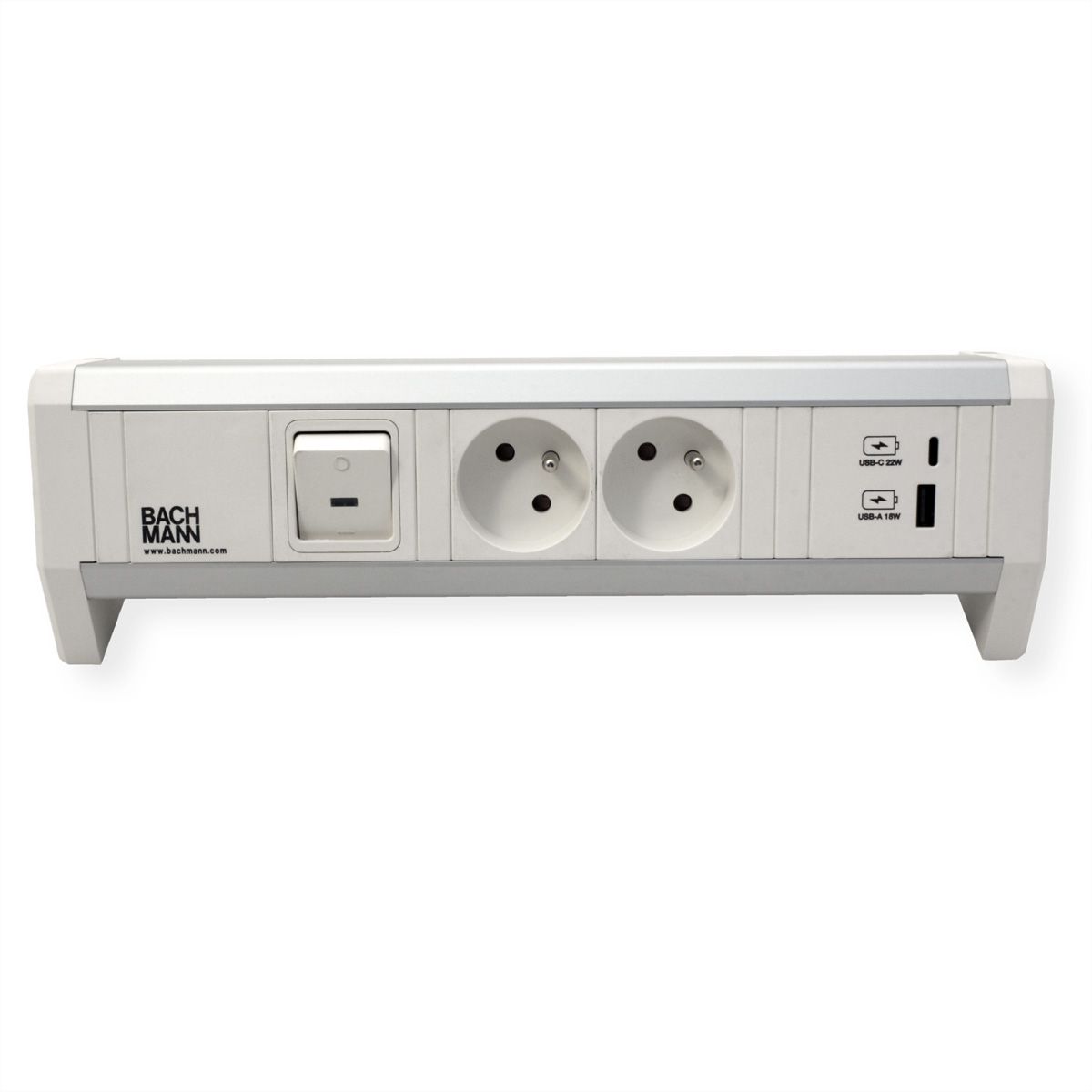 BACHMANN DESK 2xUTE 1xUSB A/C 22W 1xSchalter GST18 RAL9010