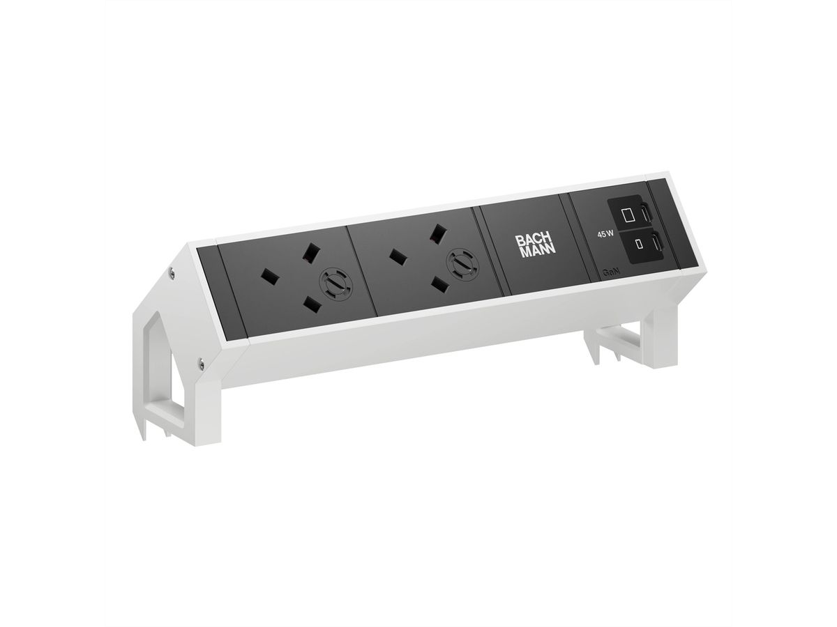 BACHMANN DESK2 2xUK 1xUSB C/C 45W, L=0,2m RAL9010