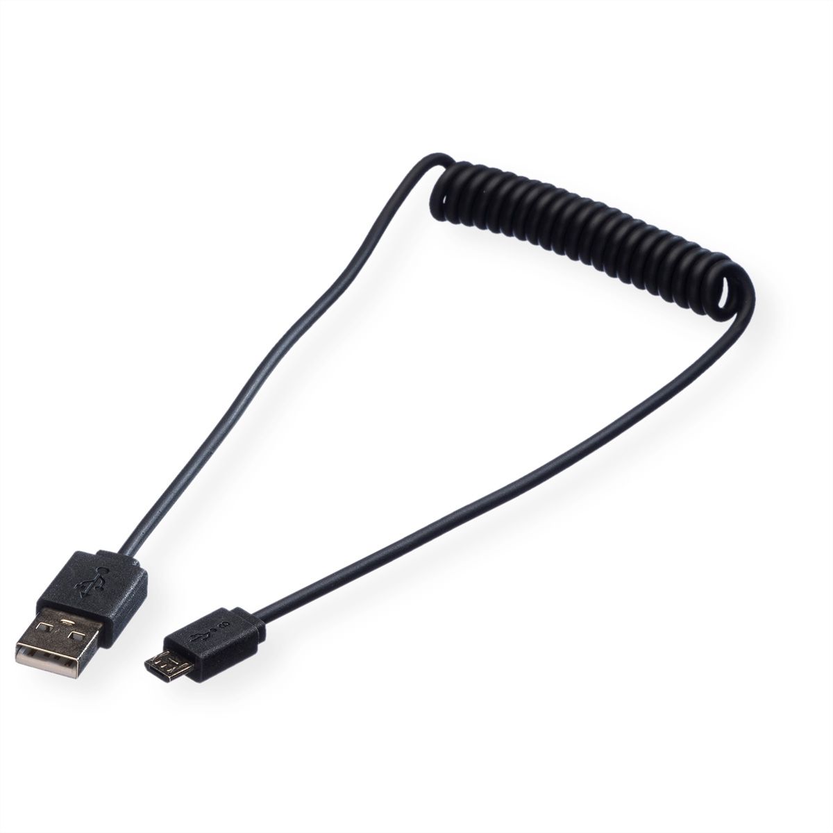ROLINE USB 2.0 Spiralkabel, A - Micro B, ST/ST, 1 m