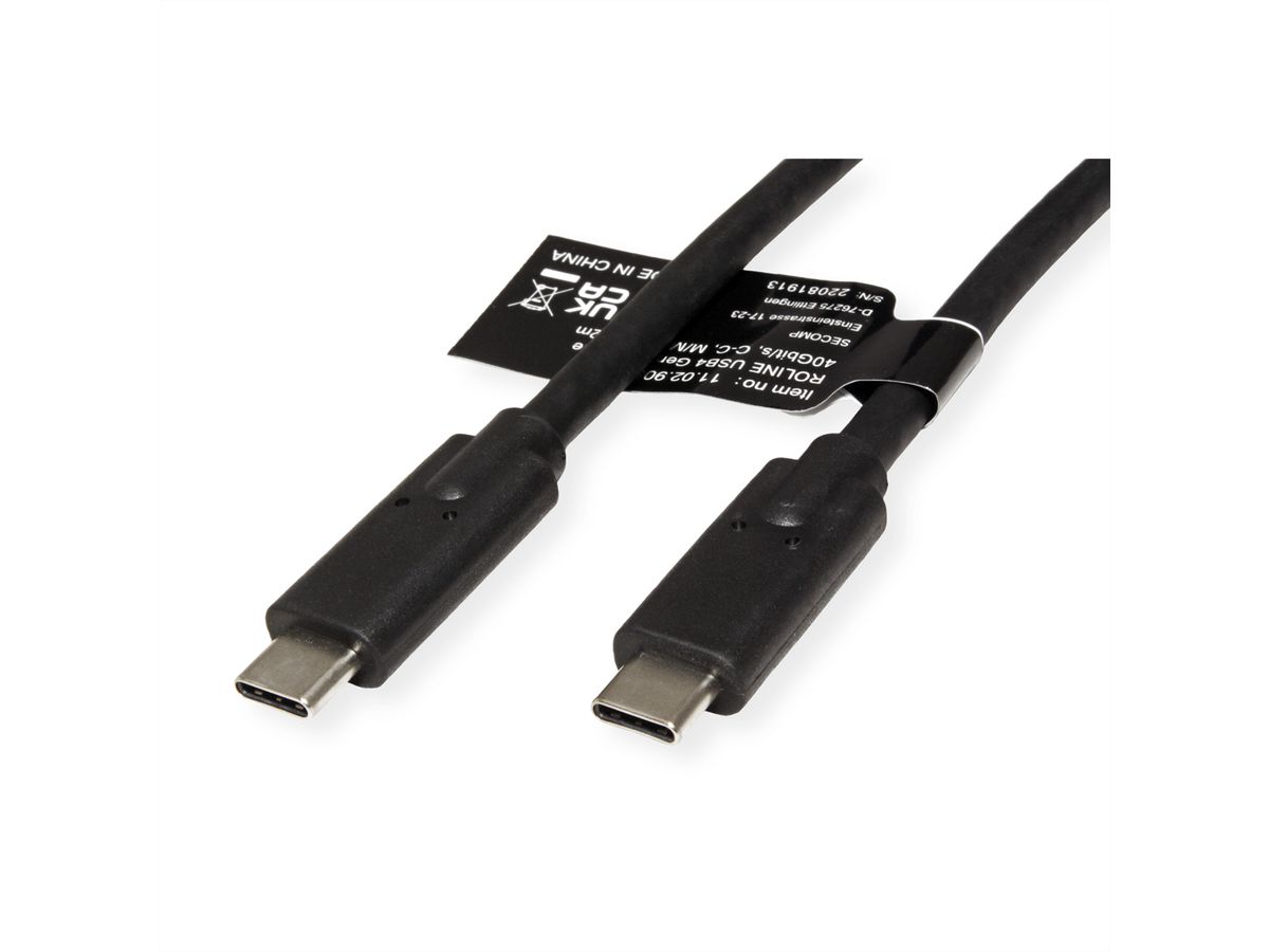 ROLINE USB4 Gen3x2 Kabel, C–C, ST/ST, 40Gbit/s, 100W, schwarz, 0,8 m
