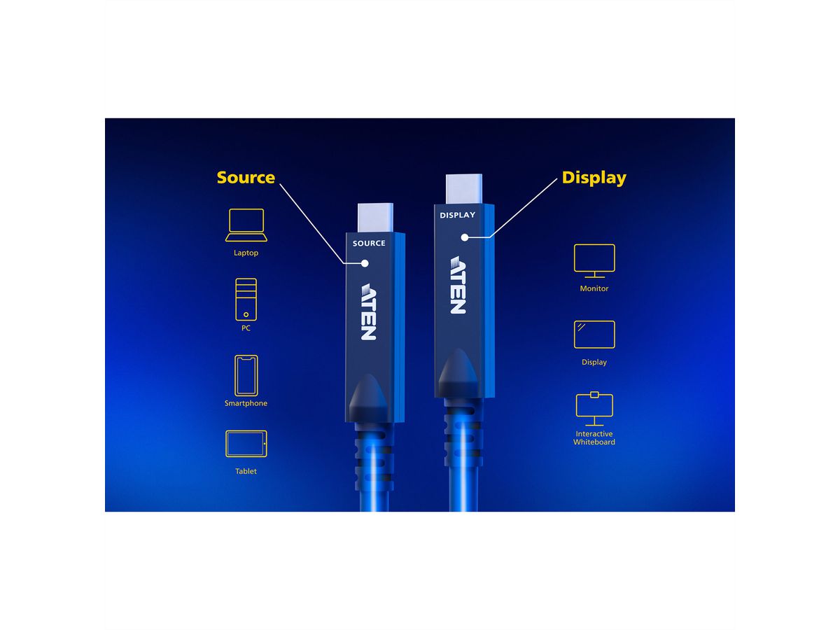 ATEN UE3410F aktives optisches Ultra HD-Kabel mit USB-C, schwarz, 10 m