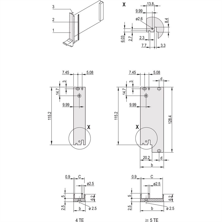 SCHROFF Frontprofil für IEEE-Griff, 3 HE mit 0,1" Versatz, geschirmt - FRONTPROFIL 3HE 10TE IEL OFF