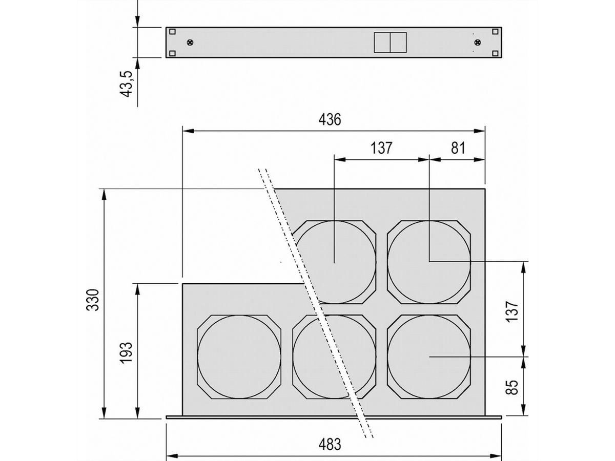 SCHROFF 19" Umlüfter, 6 Ventilatoren, 1 HE - UMLUEFTER 19"M.SCH. 24V