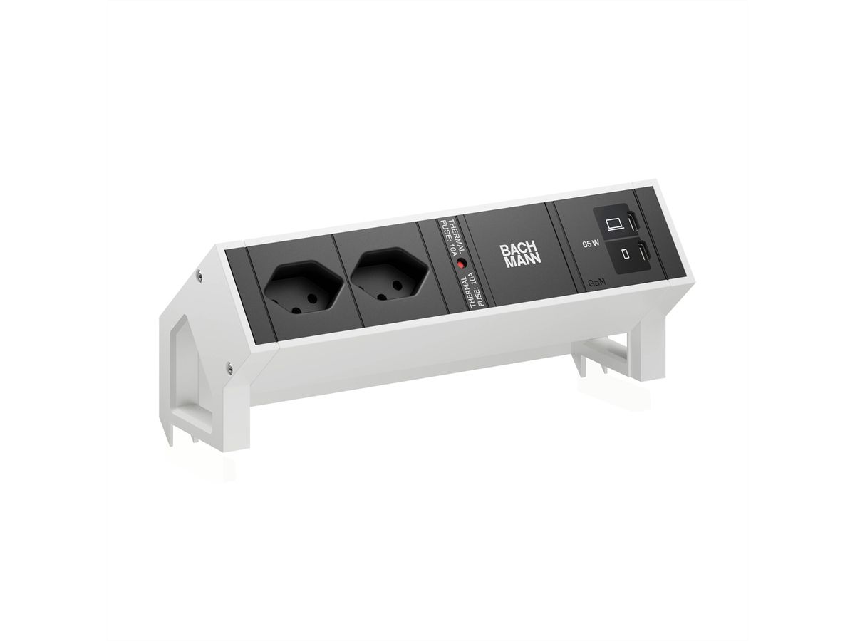 BACHMANN DESK2 2xCH 90° 1xUSB C/C 65W, L=0,2m RAL9010
