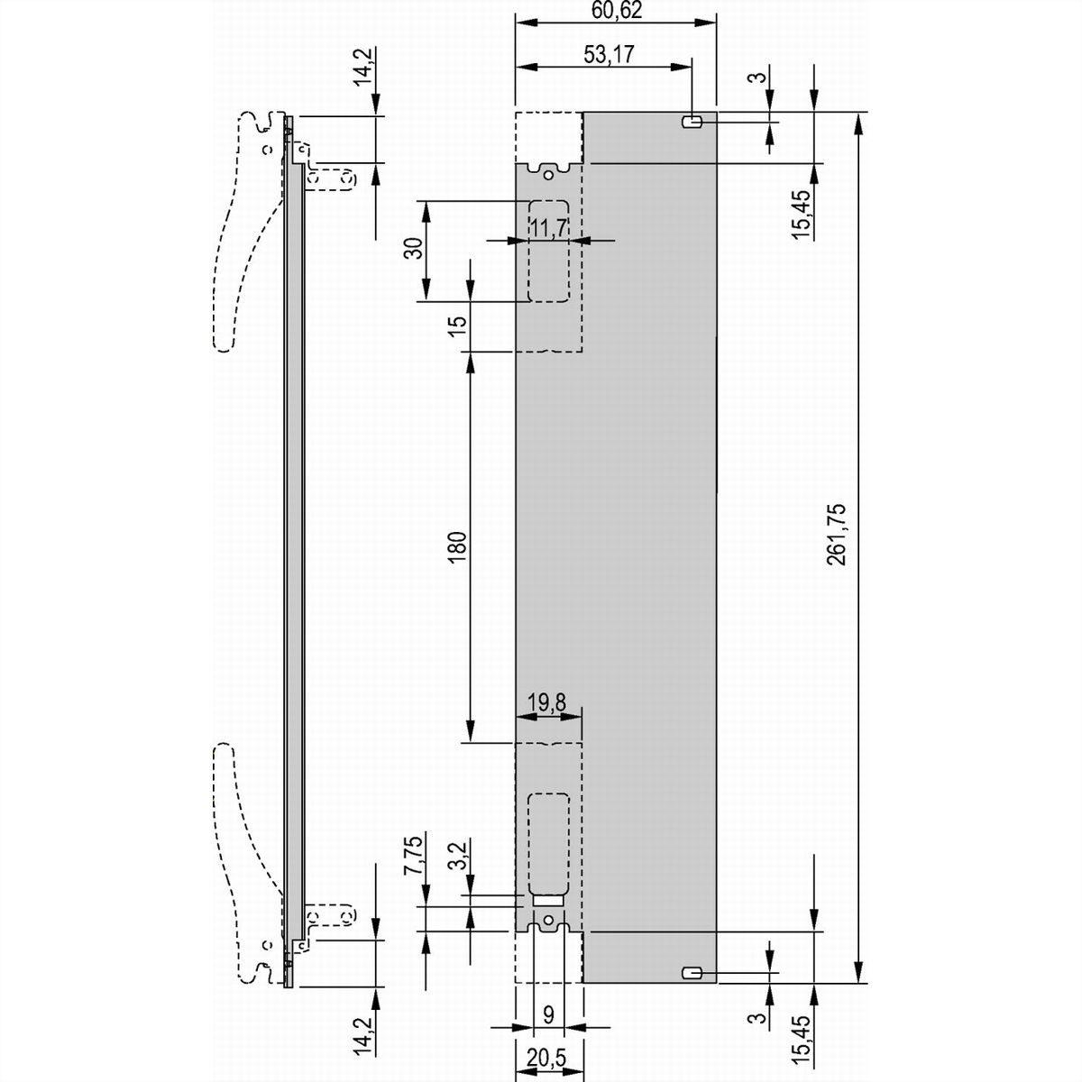 SCHROFF Frontplatte für XL-Griff, 12 TE - FRONTPLATTE XL M.S.6HE 12TE