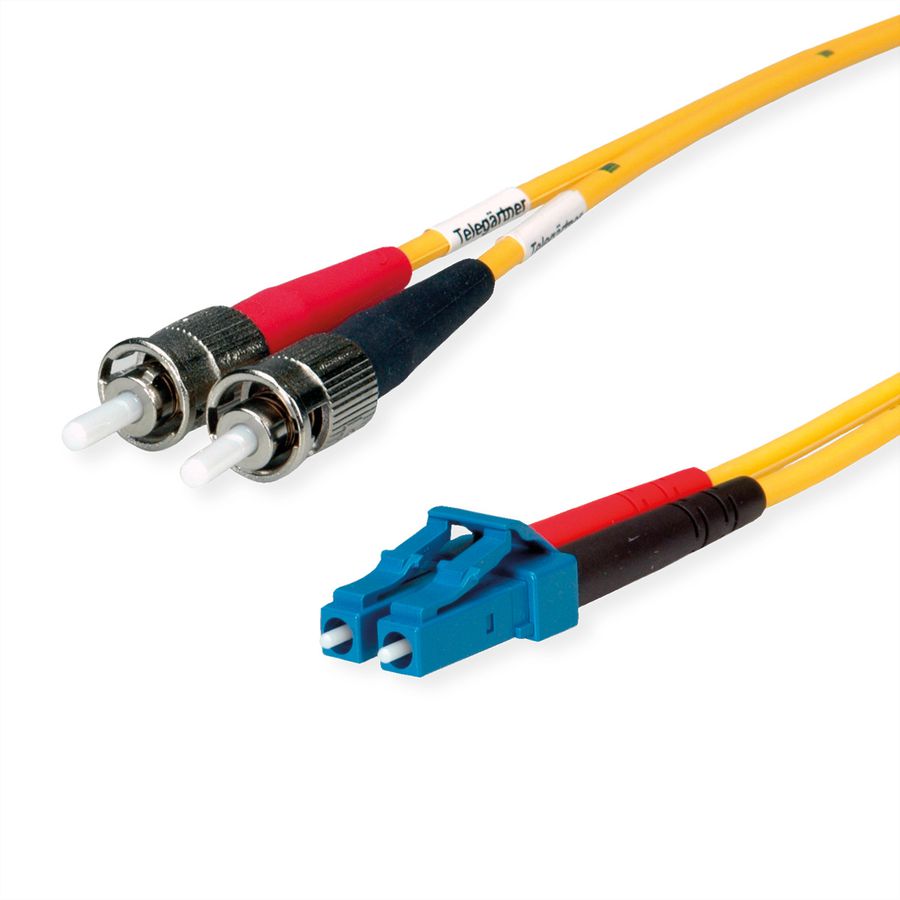 TELEGÄRTNER Duplex-Adapterkabel 9/125 OS2, 2x ST Stecker, 1x LC Duplex Stecker, gelb, 2 m