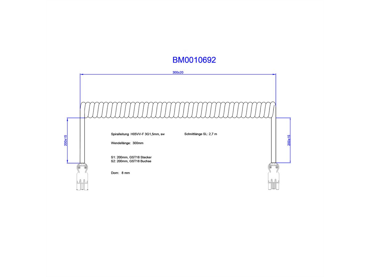 BACHMANN Spiralleitung H05VV-F 3G1,5mm² L:0,3m sw ISV