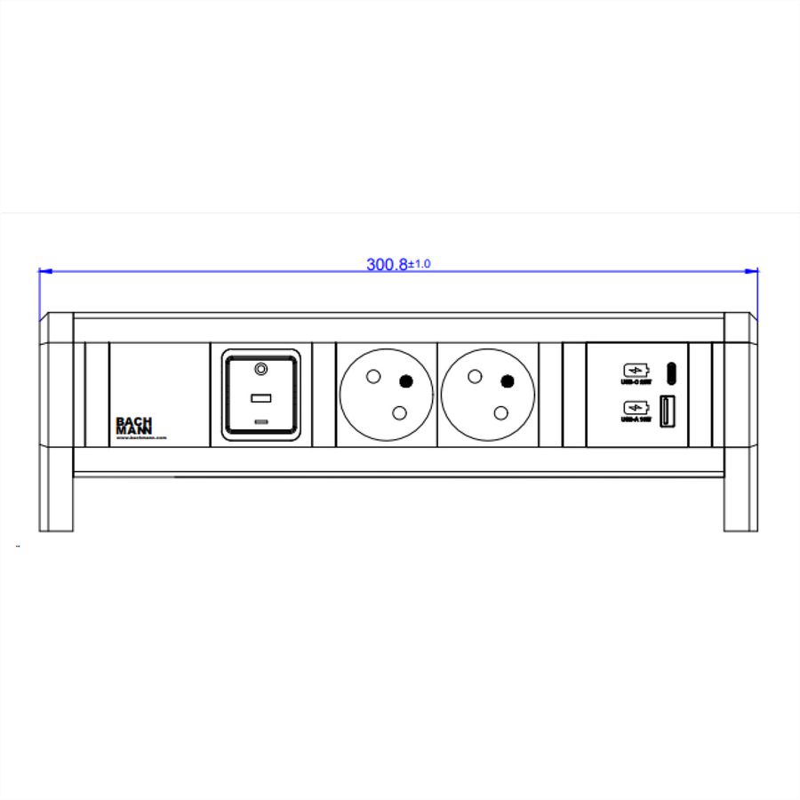 BACHMANN DESK 2xUTE 1xUSB A/C 22W 1xSchalter GST18 RAL9010