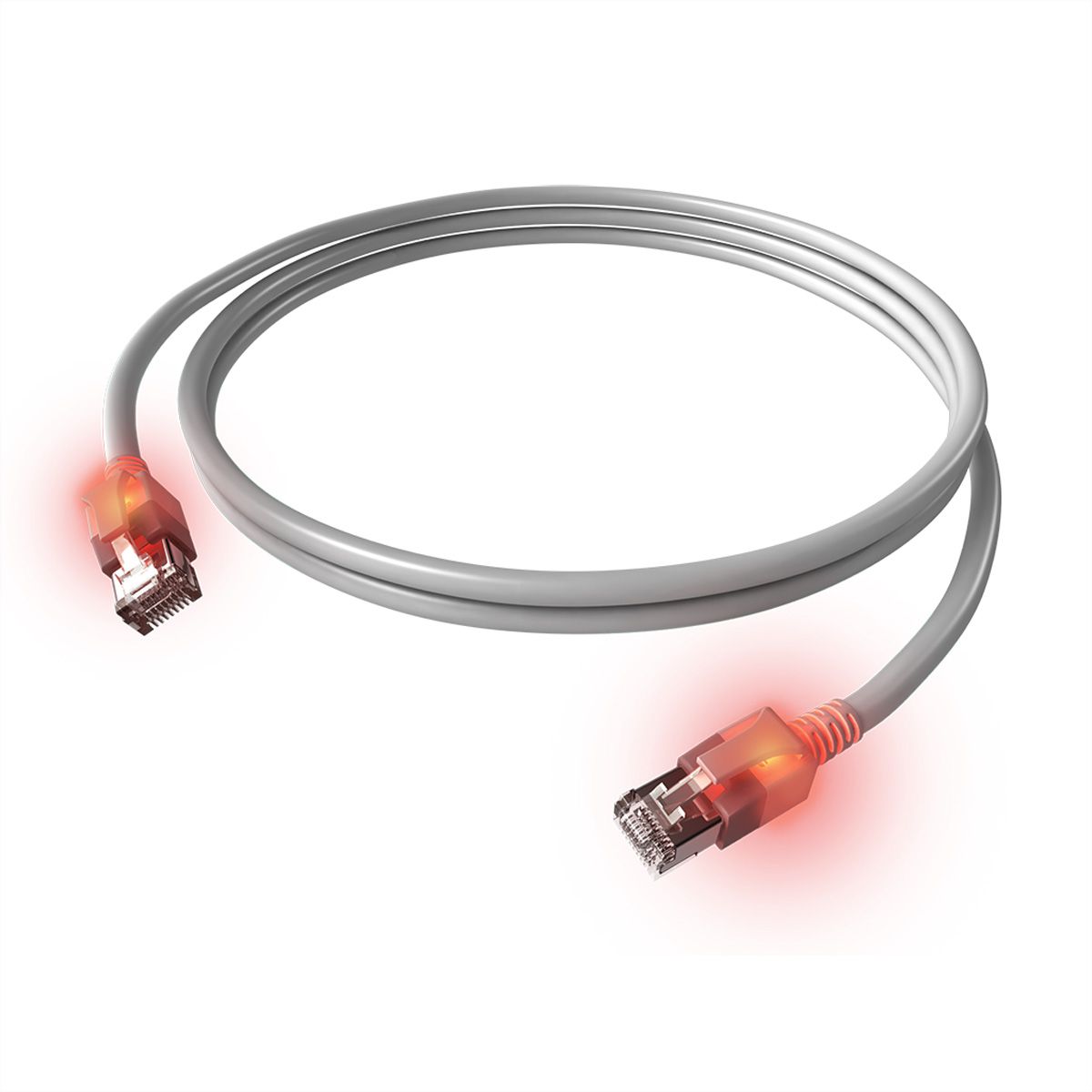 EasyLan DualBoot LED Patchkabel RJ45 S/FTP Cat.6A (Class EA), mit saCon Stecker, LSOH, grau, 0,5 m