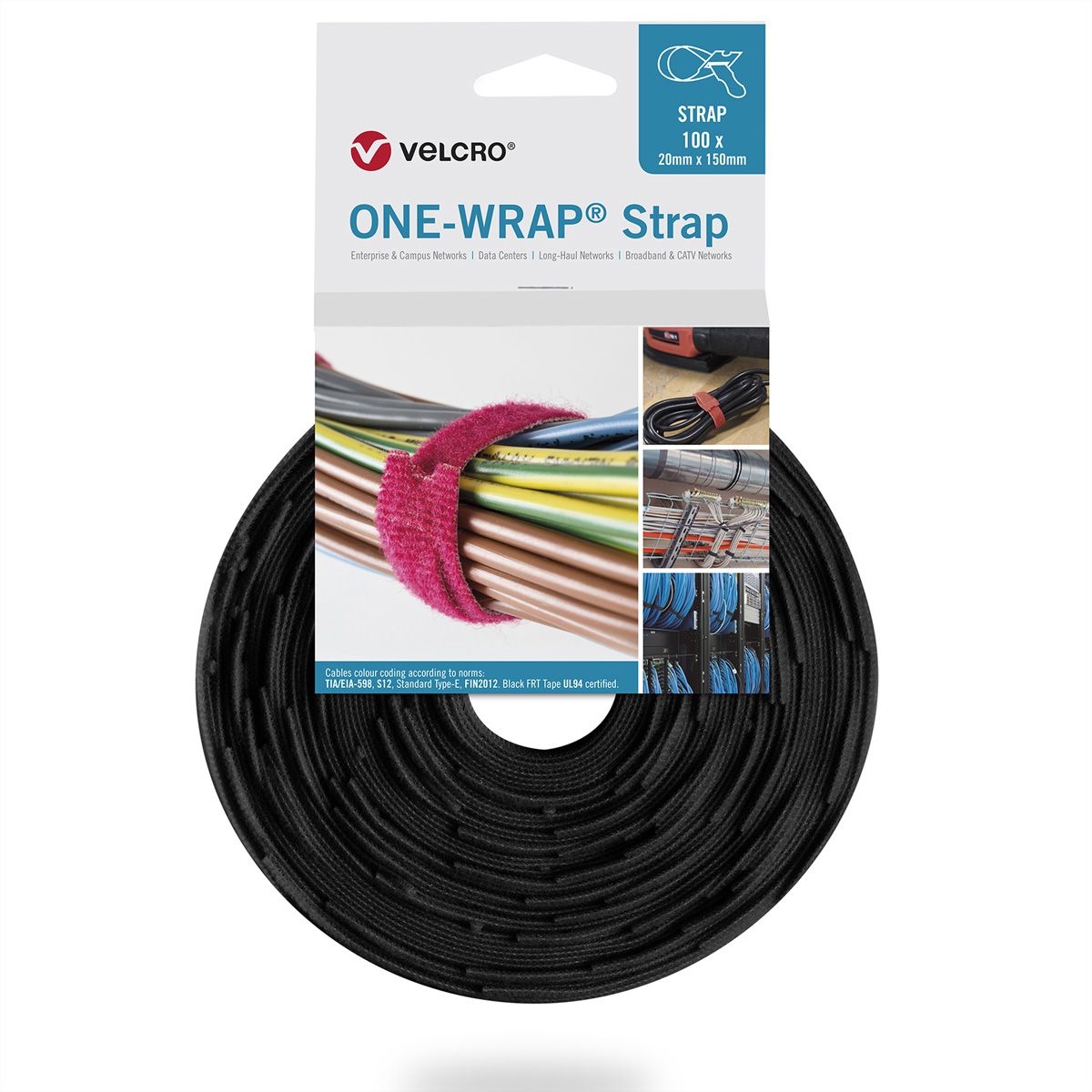 VELCRO® One Wrap® Strap 25mm x 300mm, 100 Stück, flammhemmend, schwarz